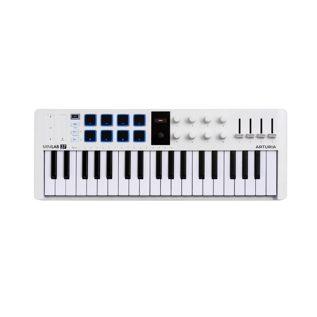 Arturia MiniLab 37 Universal MIDI 37-Key Keyboard Controller with 8 Pads and DAW Control (White)