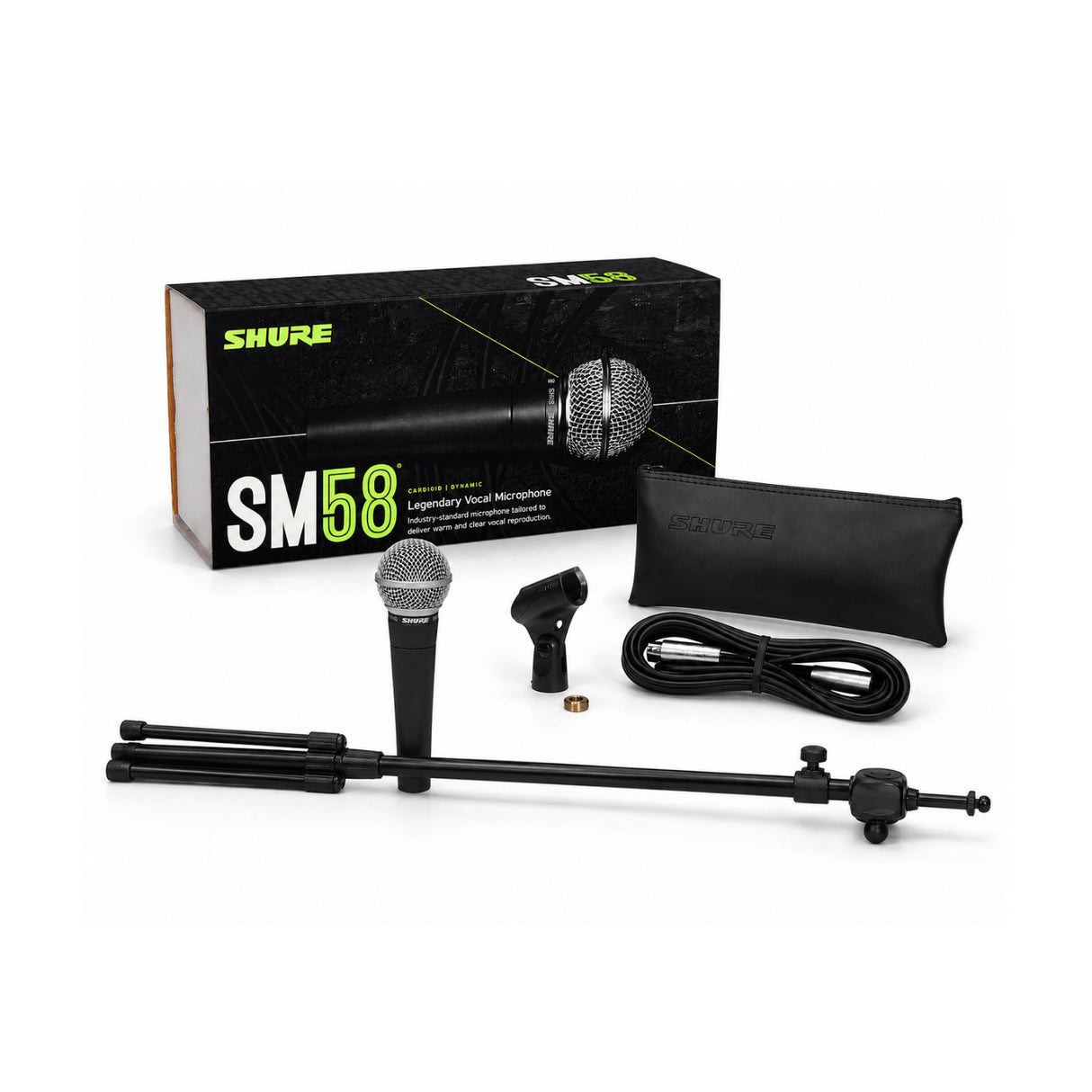 Shure SM58 Cardioid Dynamic Vocal Microphone Bundle with Boom Microphone Stand