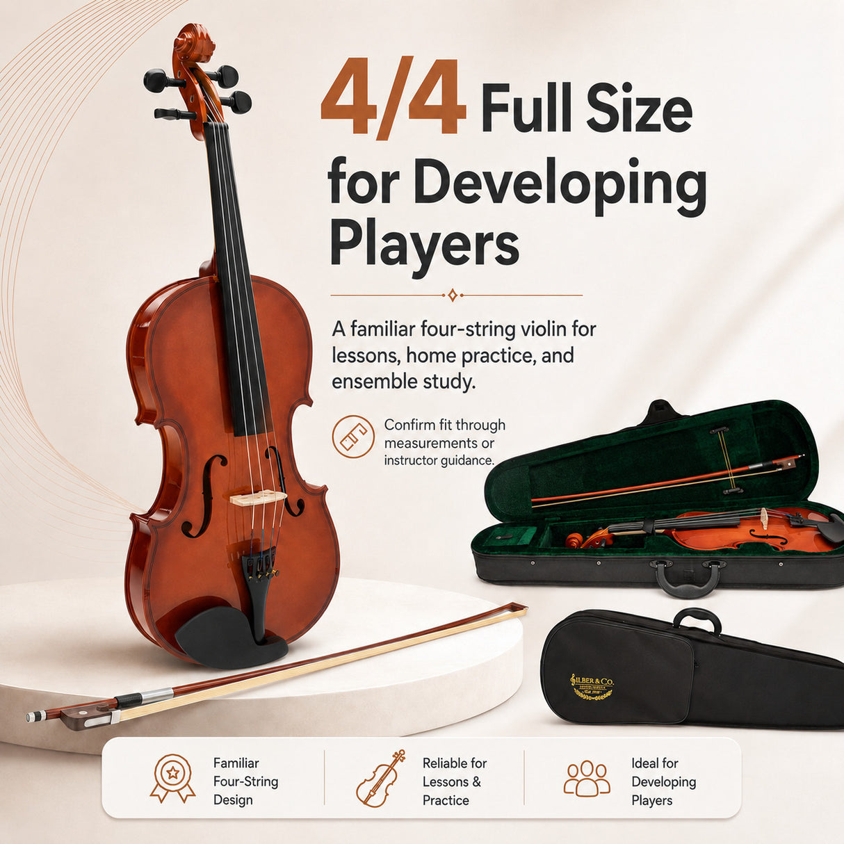 Silber & Co. 4/4 Full Size Violin Outfit with Bow and Case