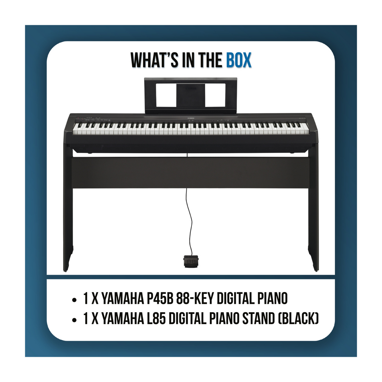 Yamaha P45B 88-Key Black Digital Piano with GHS Keyboard, 64-Note Polyphony, and L85 Piano Stand