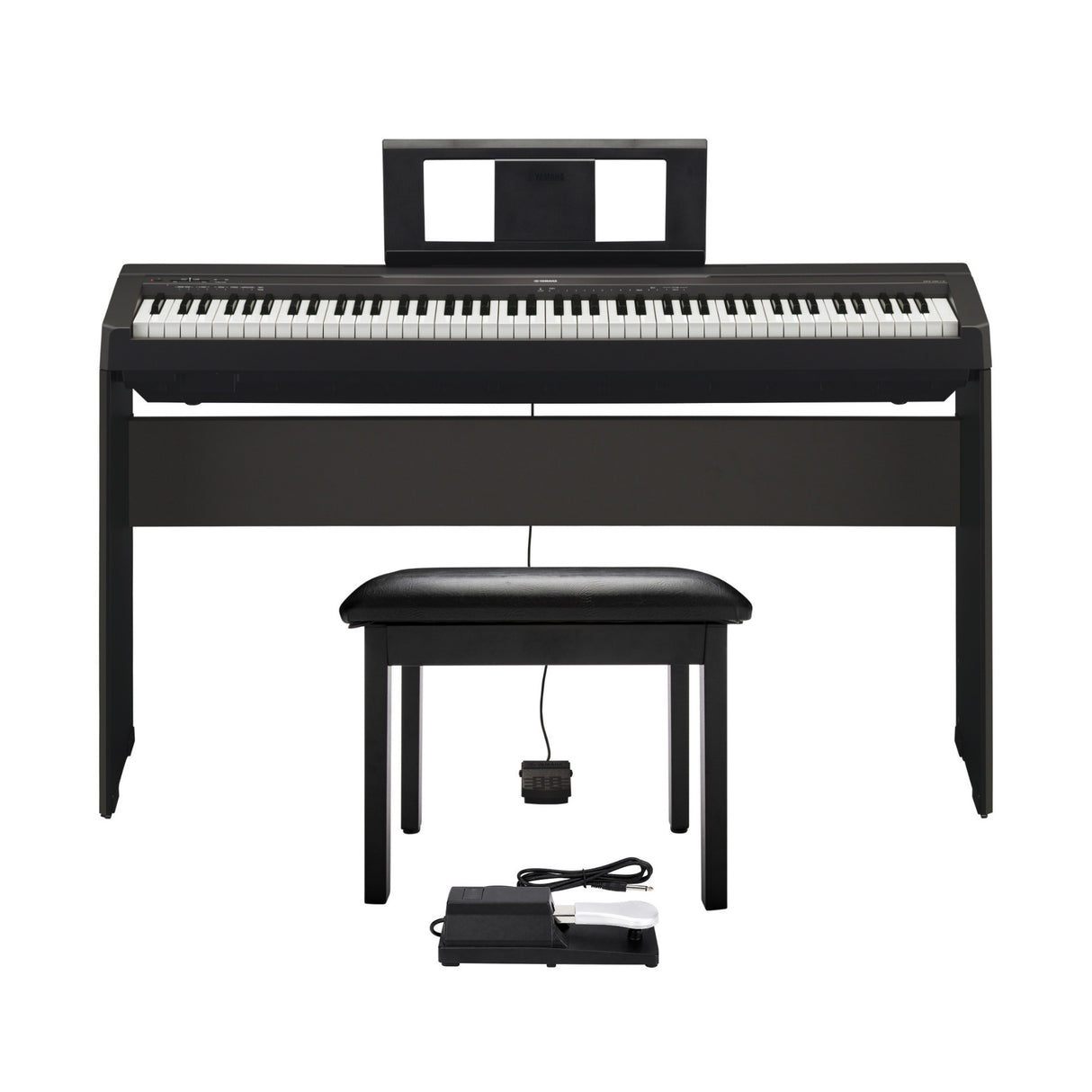 Yamaha P45B 88-Key Black Digital Piano Bundle with L85 Stand, Piano Bench, and Sustain Pedal