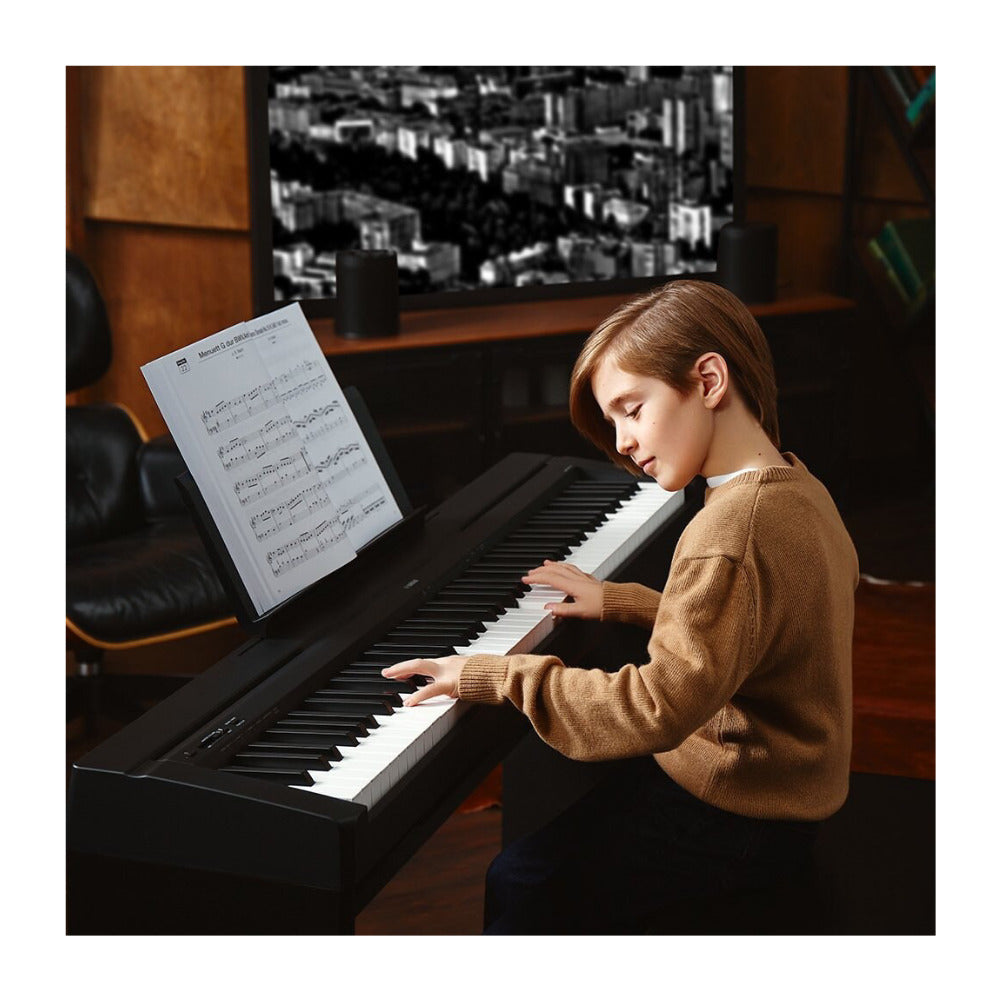 Yamaha P45B 88-Key Black Digital Piano Bundle with L85 Stand, Piano Bench, and Sustain Pedal