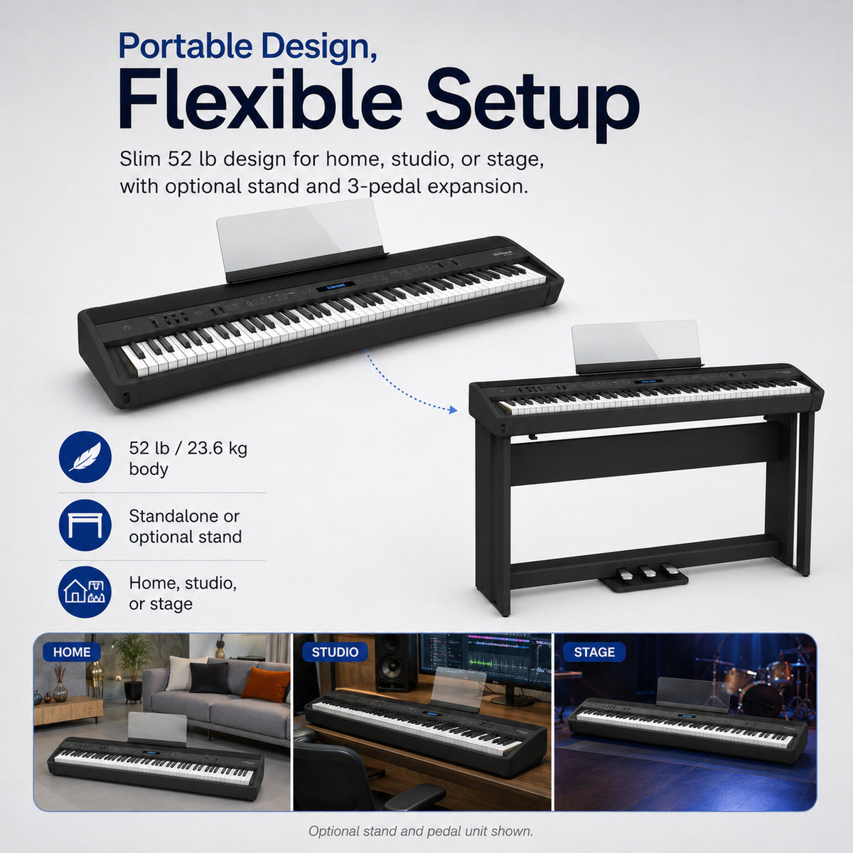 Roland FP-90X Portable Digital Piano with Pedal and Stand Bundle (Black)