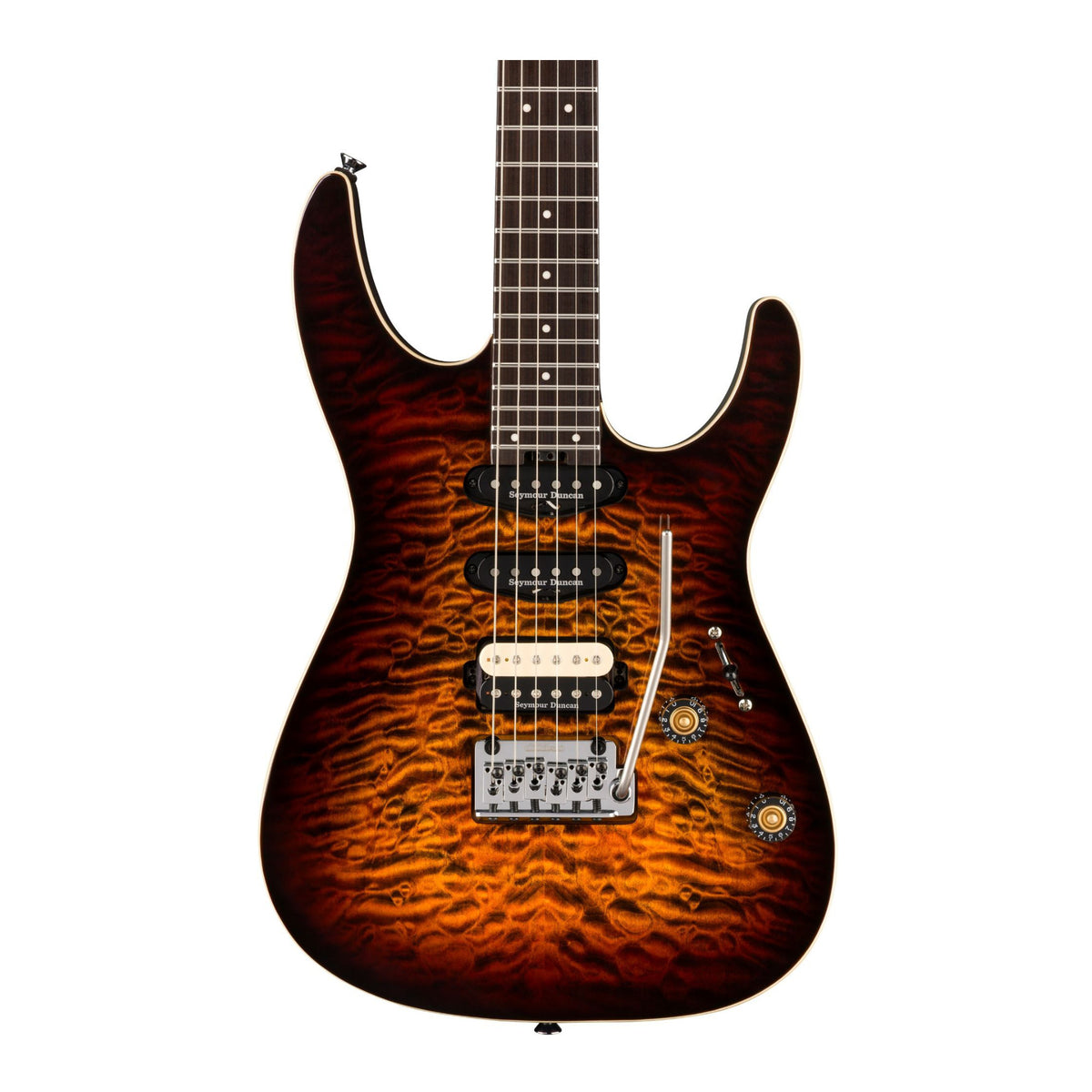 Charvel Pro-Mod Plus Dinky DK24 HSS 2PT EB QM Electric Guitar (Amber Tiger Eye)