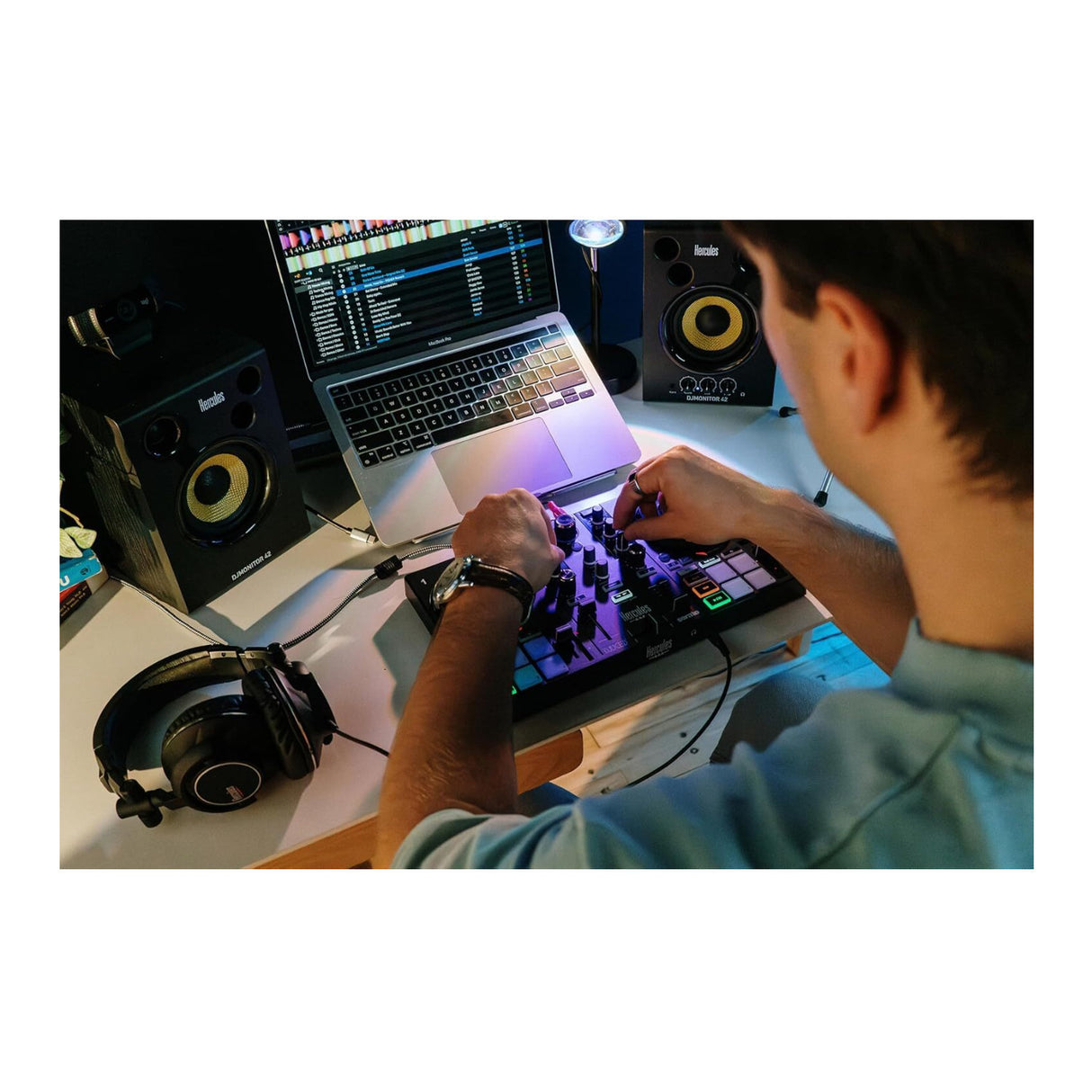 Hercules DJControl Inpulse 200 MK3 DJ Controller 2 Deck USB C Mixer with Amplifier System Bundle