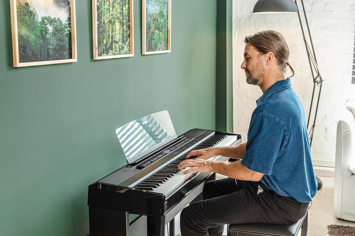 Yamaha P525 88-Key Weighted Action Digital Piano Bundle with Stand (Black)