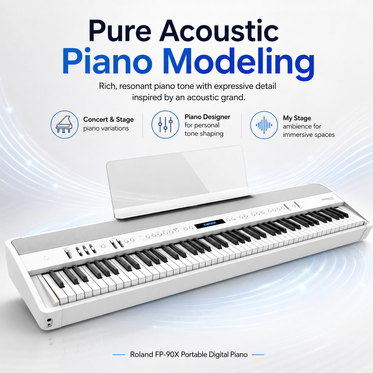 Roland FP-90X Portable Digital Piano with Stand and Pedal Unit Bundle (White)