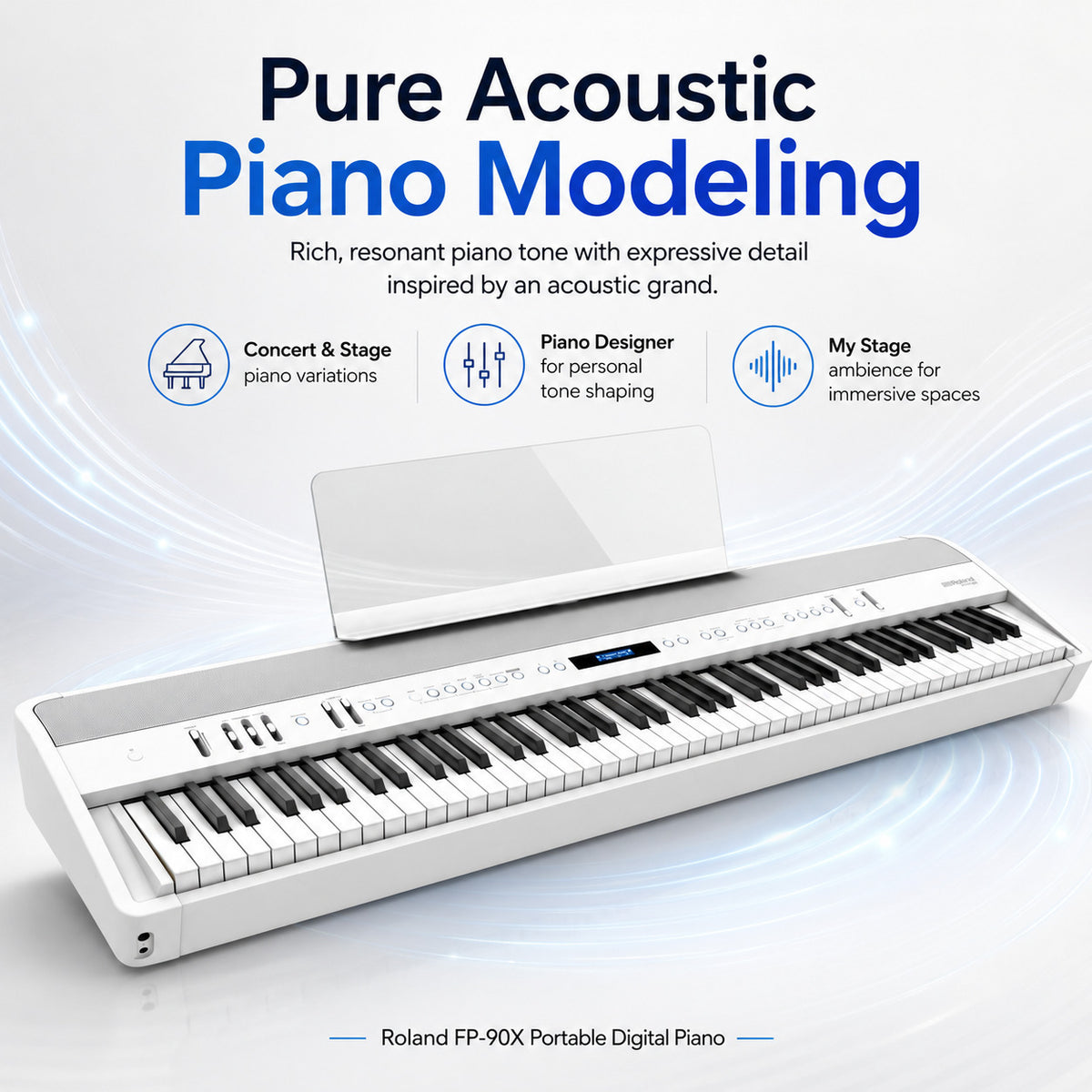 Roland FP-90X Portable Digital Piano with Stand and Pedal Unit Bundle (White) (Open Box)