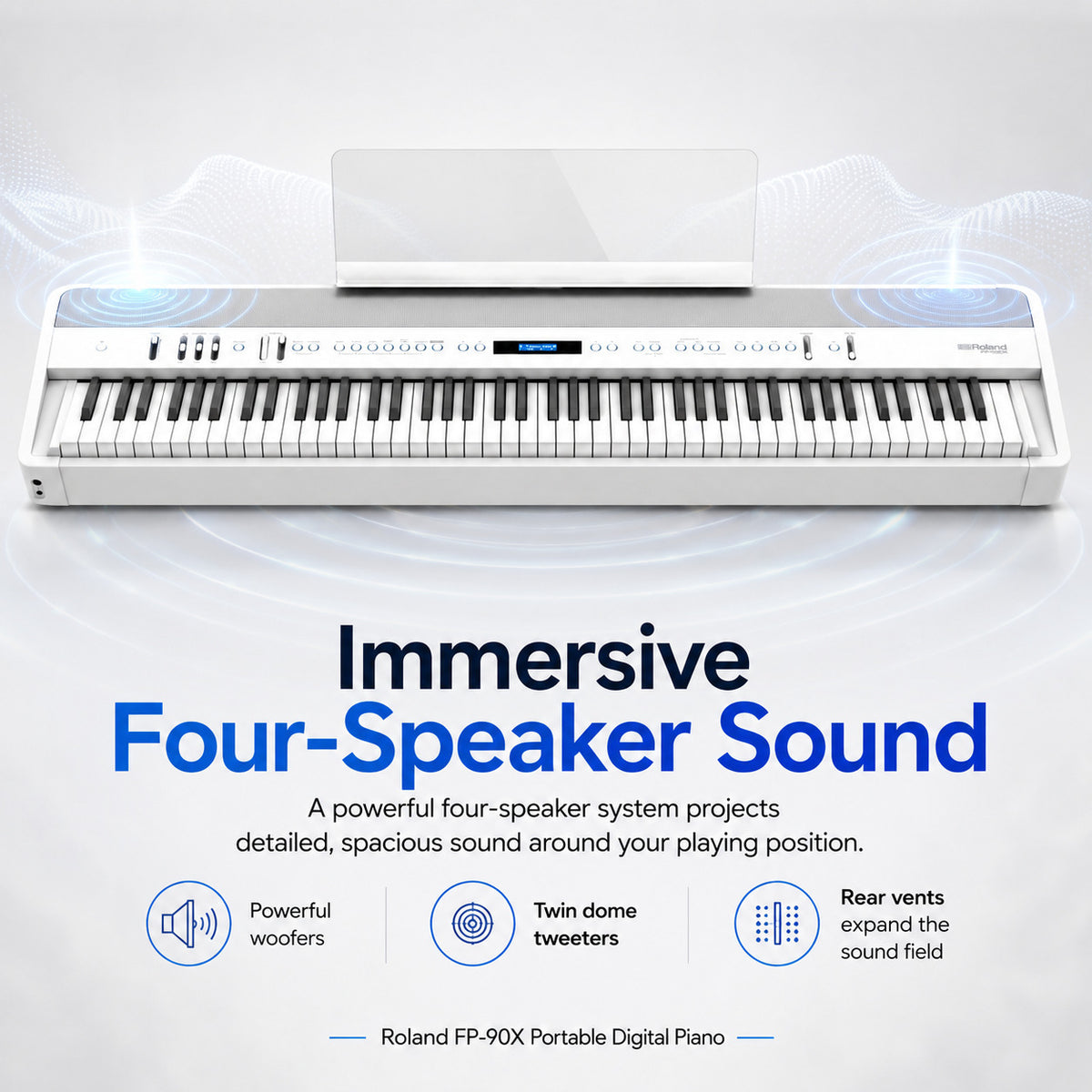 Roland FP-90X Portable Digital Piano with Stand and Pedal Unit Bundle (White) (Open Box)