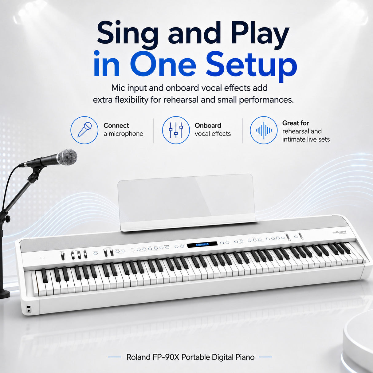 Roland FP-90X Portable Digital Piano with Stand and Pedal Unit Bundle (White)
