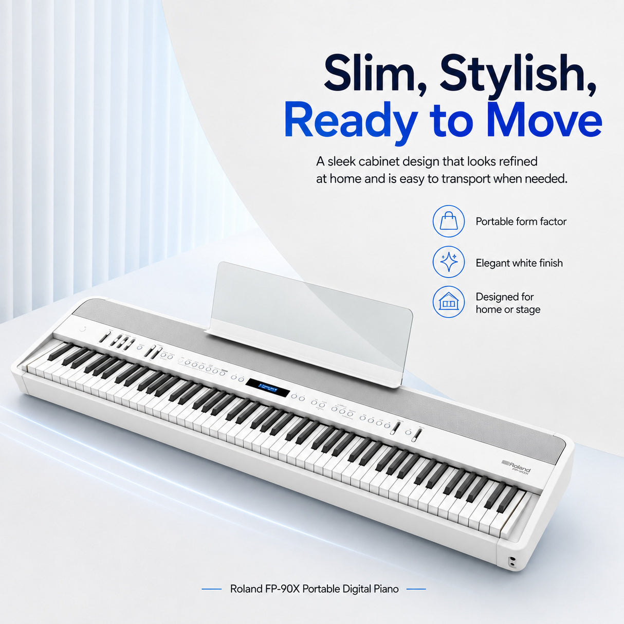 Roland FP-90X Portable Digital Piano with Stand and Pedal Unit Bundle (White)