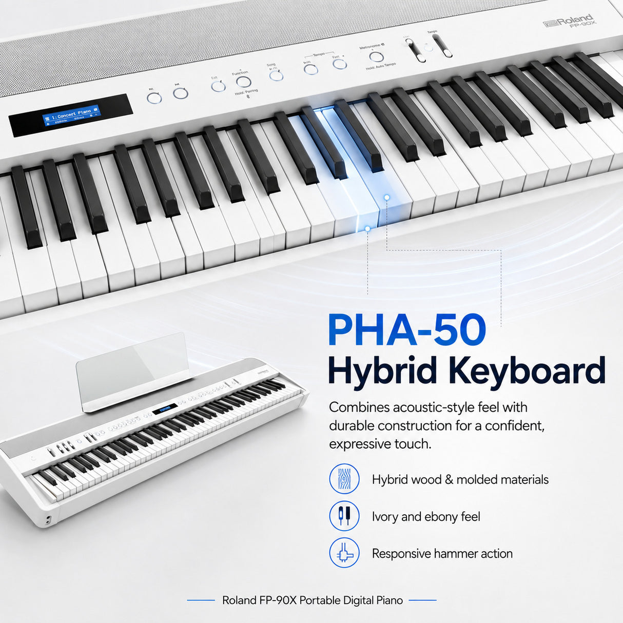 Roland FP-90X Portable Digital Piano with Stand and Pedal Unit Bundle (White)