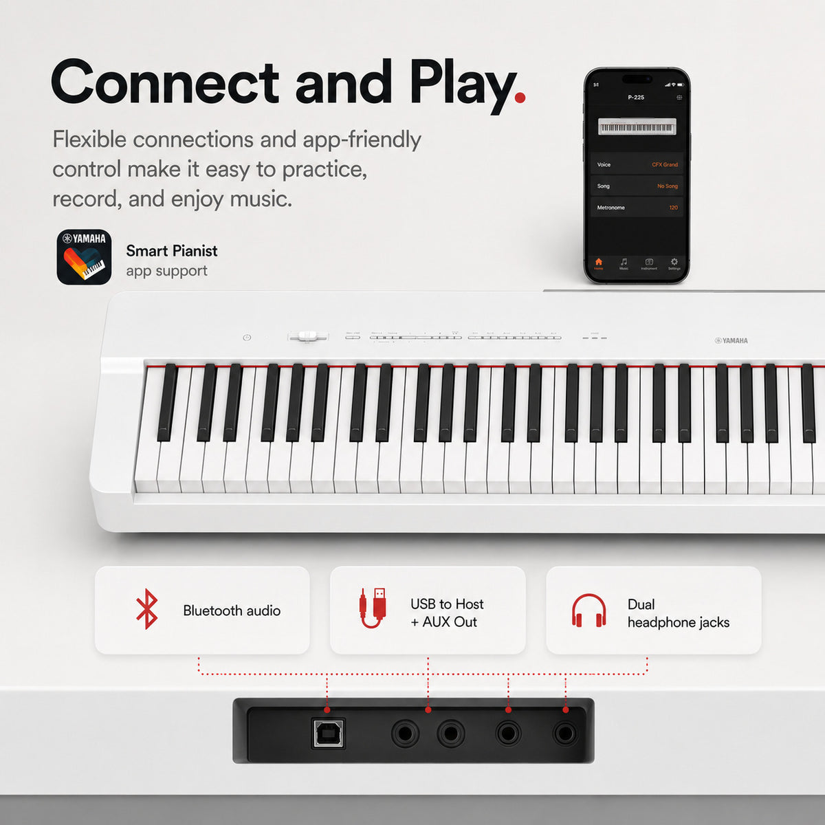 Yamaha P-225 88-Key Portable Digital Piano with Stand and Pedal Unit (White)