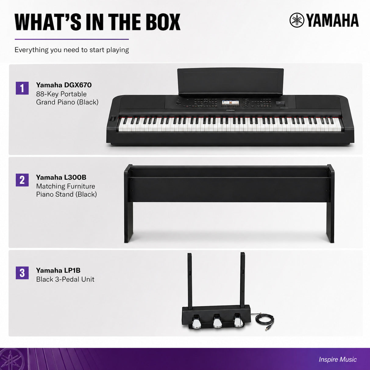 Yamaha DGX670 88-Key Portable Grand Piano Bundle with Stand and Pedal (Black)