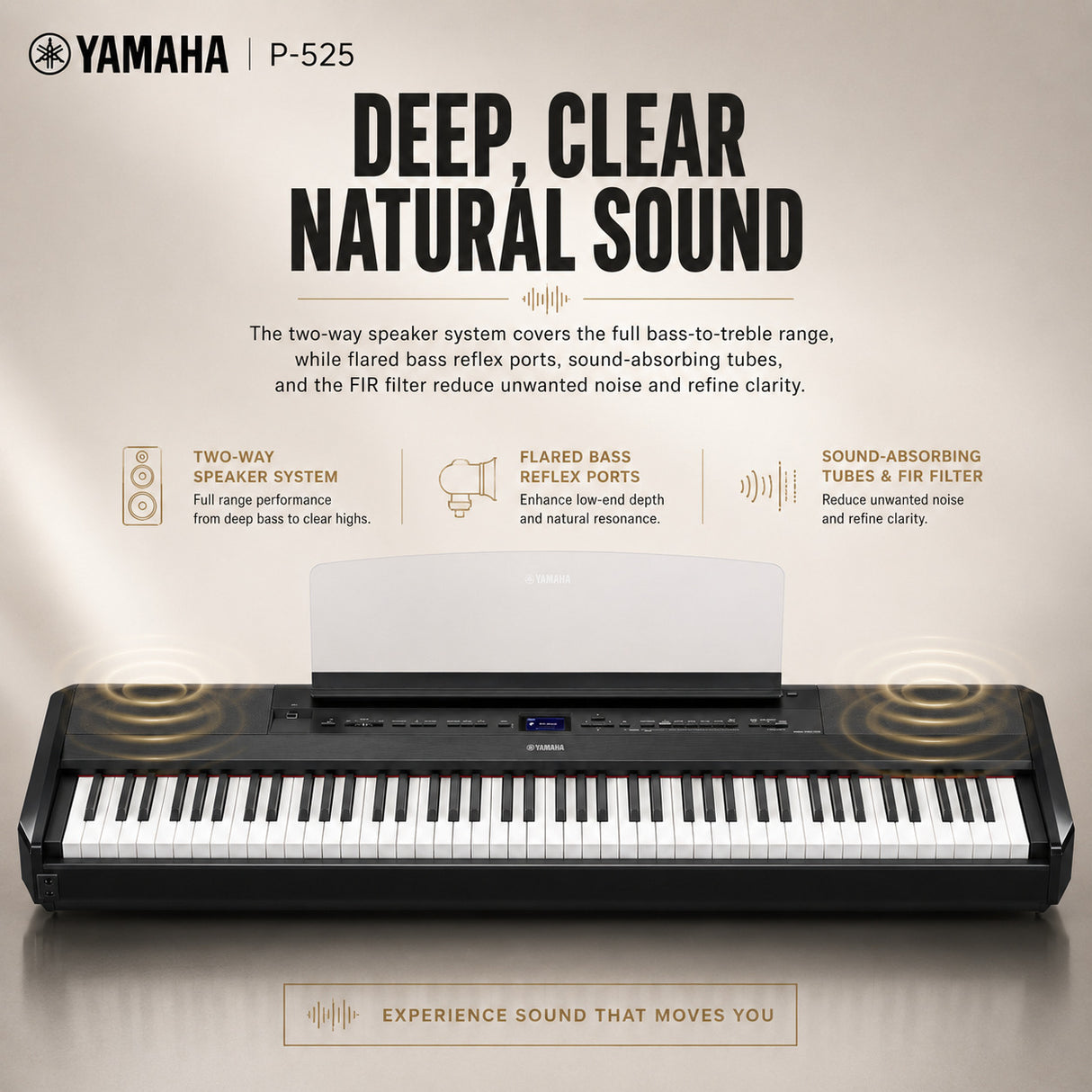 Yamaha P525 88-Key Weighted Action Digital Piano Bundle with Stand and Bench (Black)