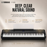 Yamaha P525 88-Key Weighted Action Digital Piano Bundle with Stand and Bench (Black)
