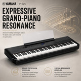 Yamaha P525 88-Key Weighted Action Digital Piano Bundle with Stand and Bench (Black)