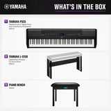 Yamaha P525 88-Key Weighted Action Digital Piano Bundle with Stand and Bench (Black)