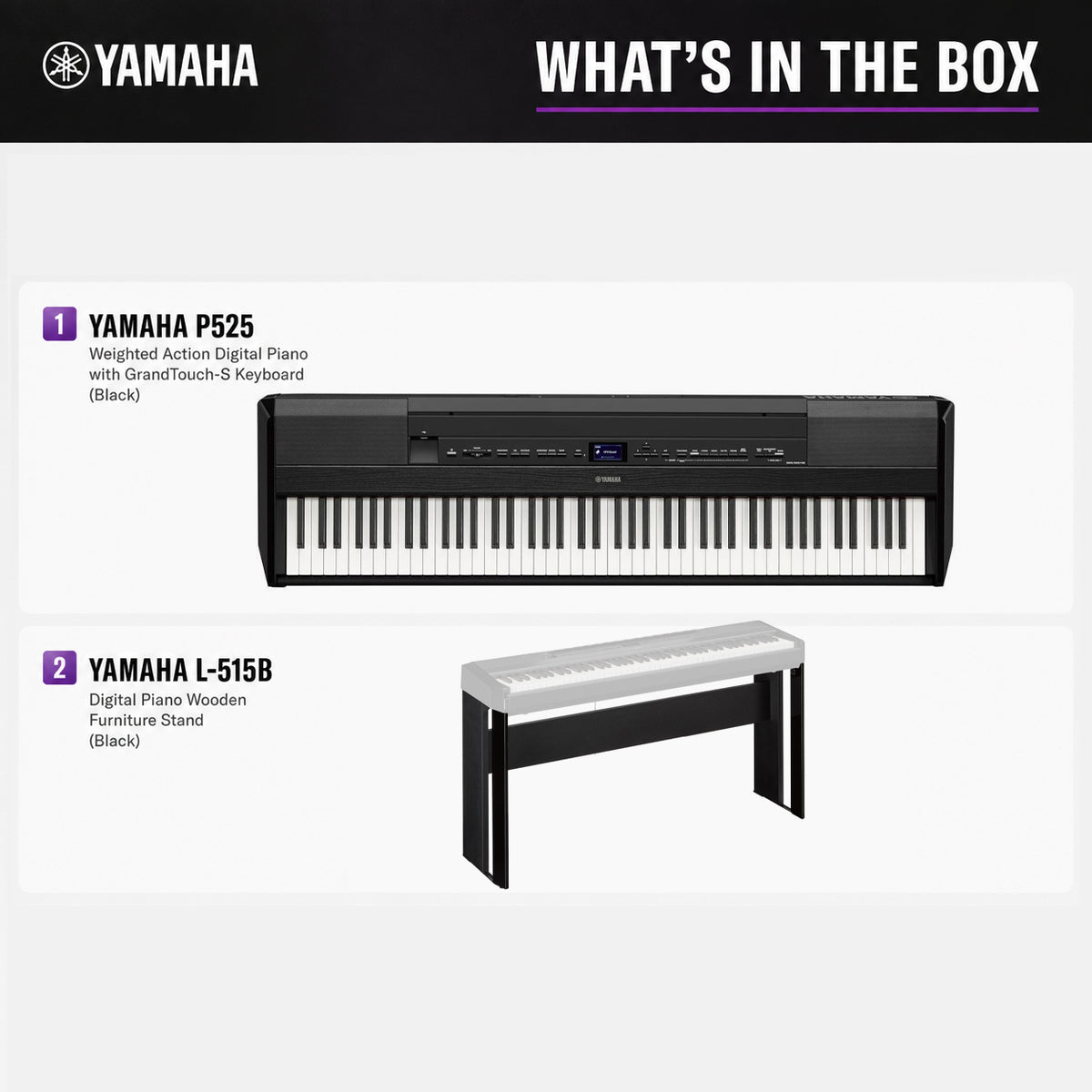 Yamaha P525 88-Key Weighted Action Digital Piano Bundle with Stand (Black)