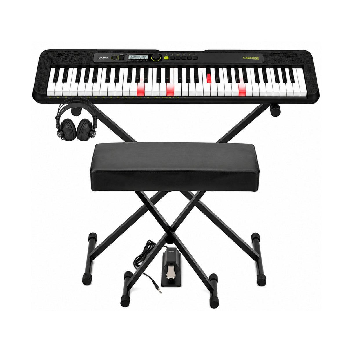 Casio Casiotone LK-S250C3 61-Key Keyboard Bundle with Stand, Bench, Sustain Pedal, and Headphones