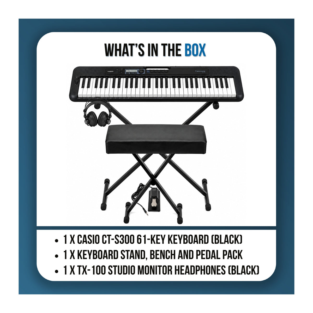 Casio Casiotone CT-S300 61-Key Keyboard Bundle with Stand, Bench, Sustain Pedal, and Headphones