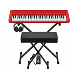 Casio Casiotone CT-S1 Red 61-Key Keyboard Bundle with Stand, Bench, Sustain Pedal, and Headphones