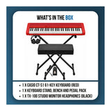 Casio Casiotone CT-S1 Red 61-Key Keyboard Bundle with Stand, Bench, Sustain Pedal, and Headphones