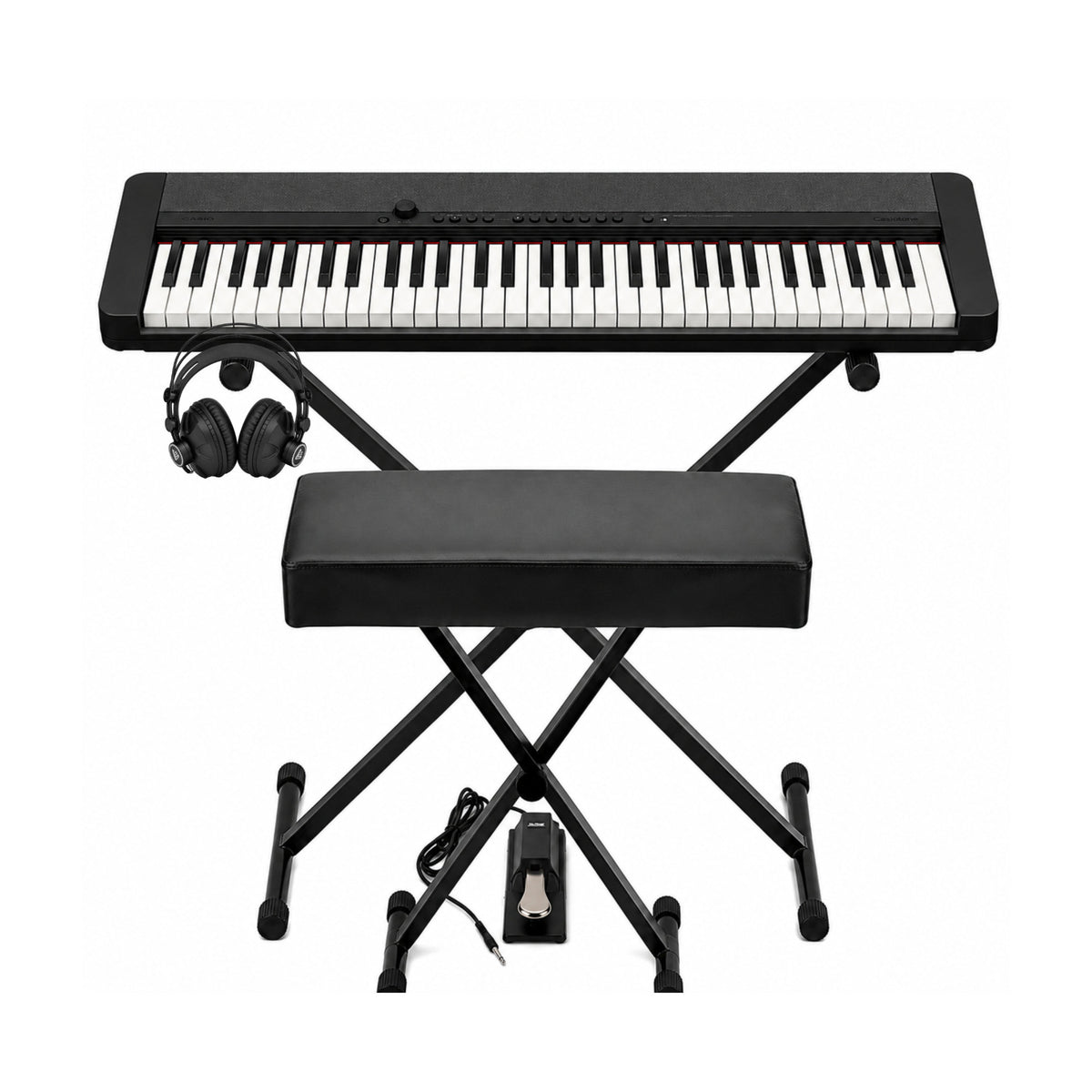 Casio Casiotone CT-S1 Black 61-Key Keyboard Bundle with Stand, Bench, Sustain Pedal, and Headphones