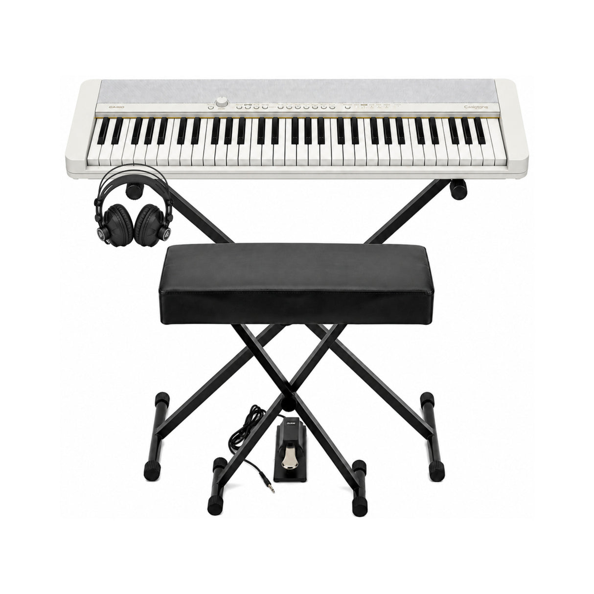 Casio Casiotone CT-S1 White 61-Key Keyboard Bundle with Stand, Bench, Sustain Pedal, and Headphones