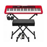 Casio Casiotone CT-S200 Red 61-Key Keyboard Bundle with Stand, Bench, Pedal, and Headphones