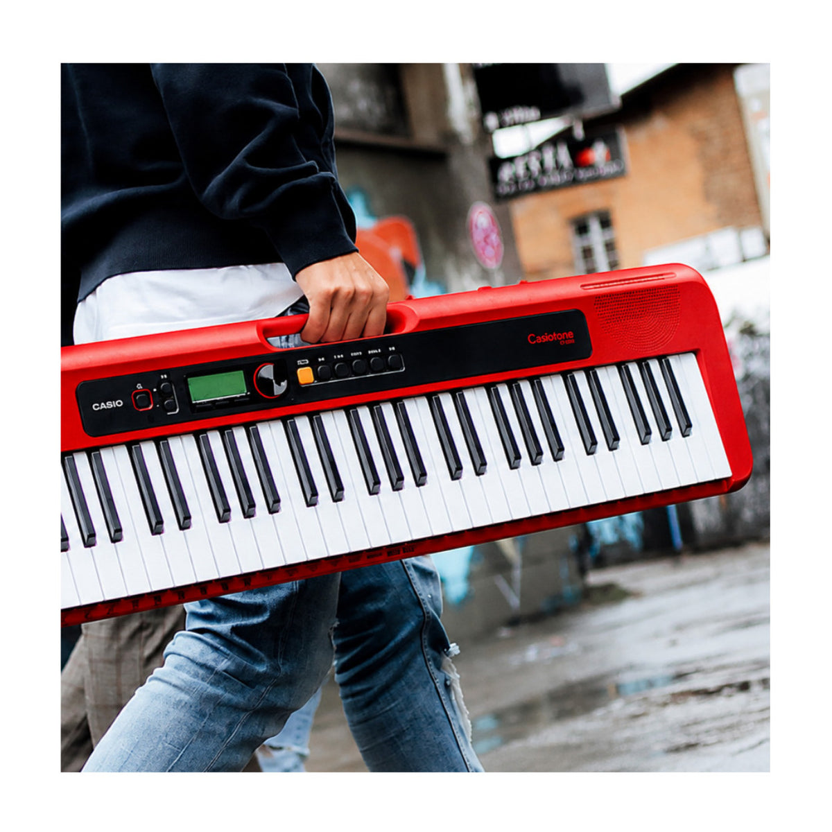 Casio Casiotone CT-S200 Red 61-Key Keyboard Bundle with Stand, Bench, Pedal, and Headphones