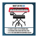 Casio Casiotone CT-S200 Red 61-Key Keyboard Bundle with Stand, Bench, Pedal, and Headphones