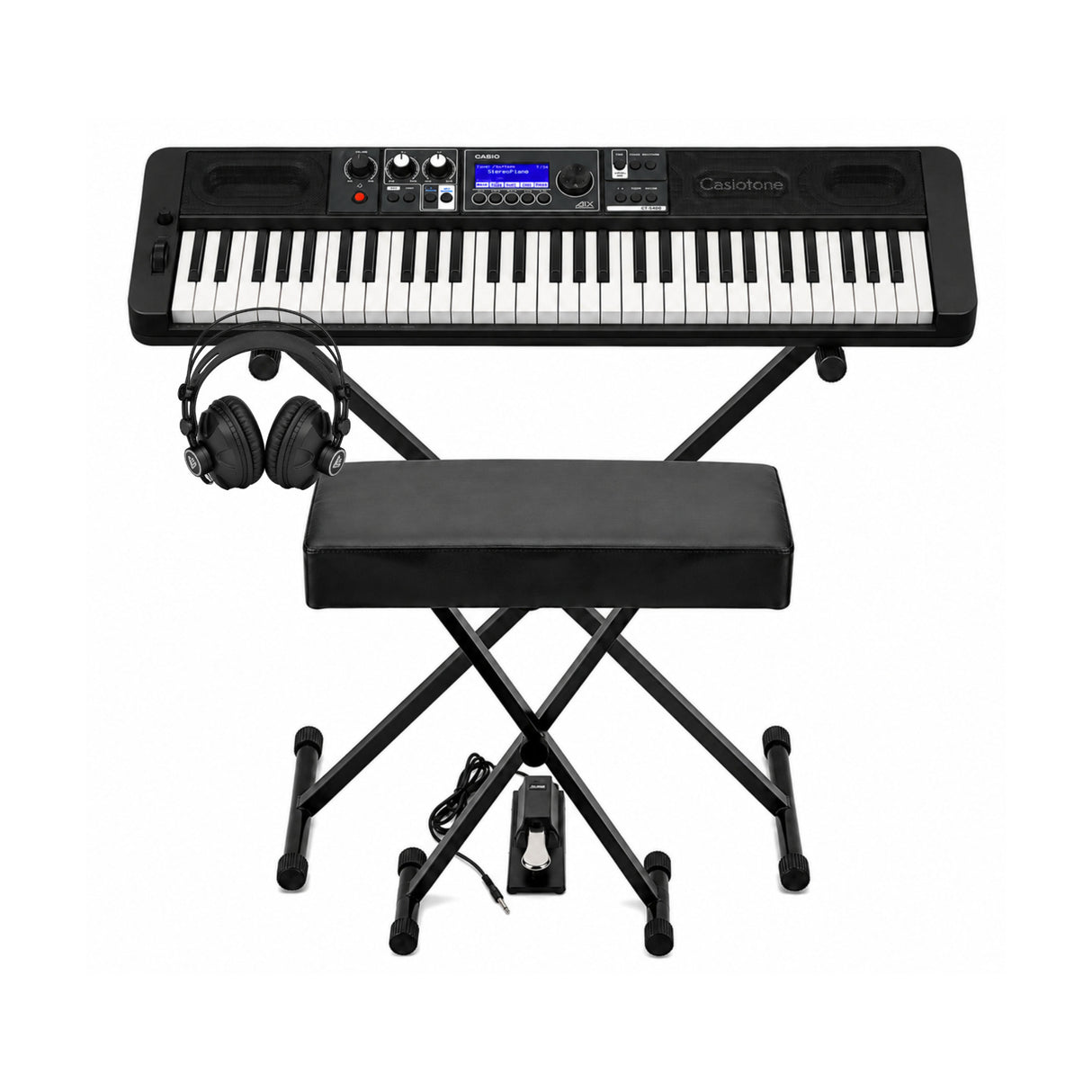 Casio Casiotone CT-S500 61-Key Arranger Keyboard Bundle with Stand, Bench, Pedal, and Headphones