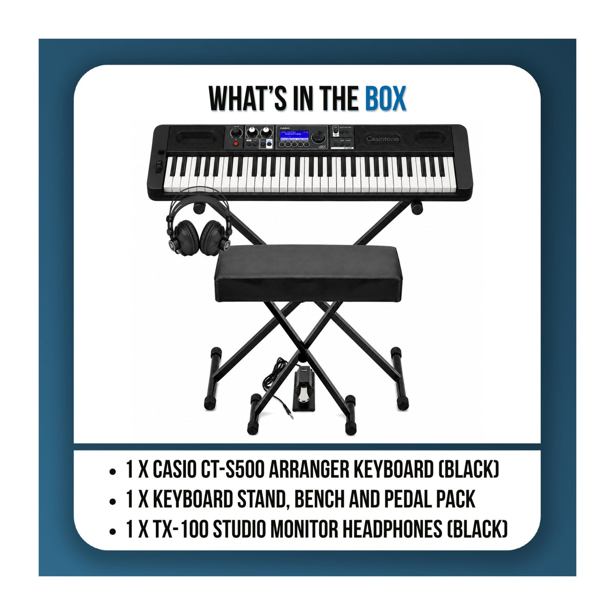 Casio Casiotone CT-S500 61-Key Arranger Keyboard Bundle with Stand, Bench, Pedal, and Headphones