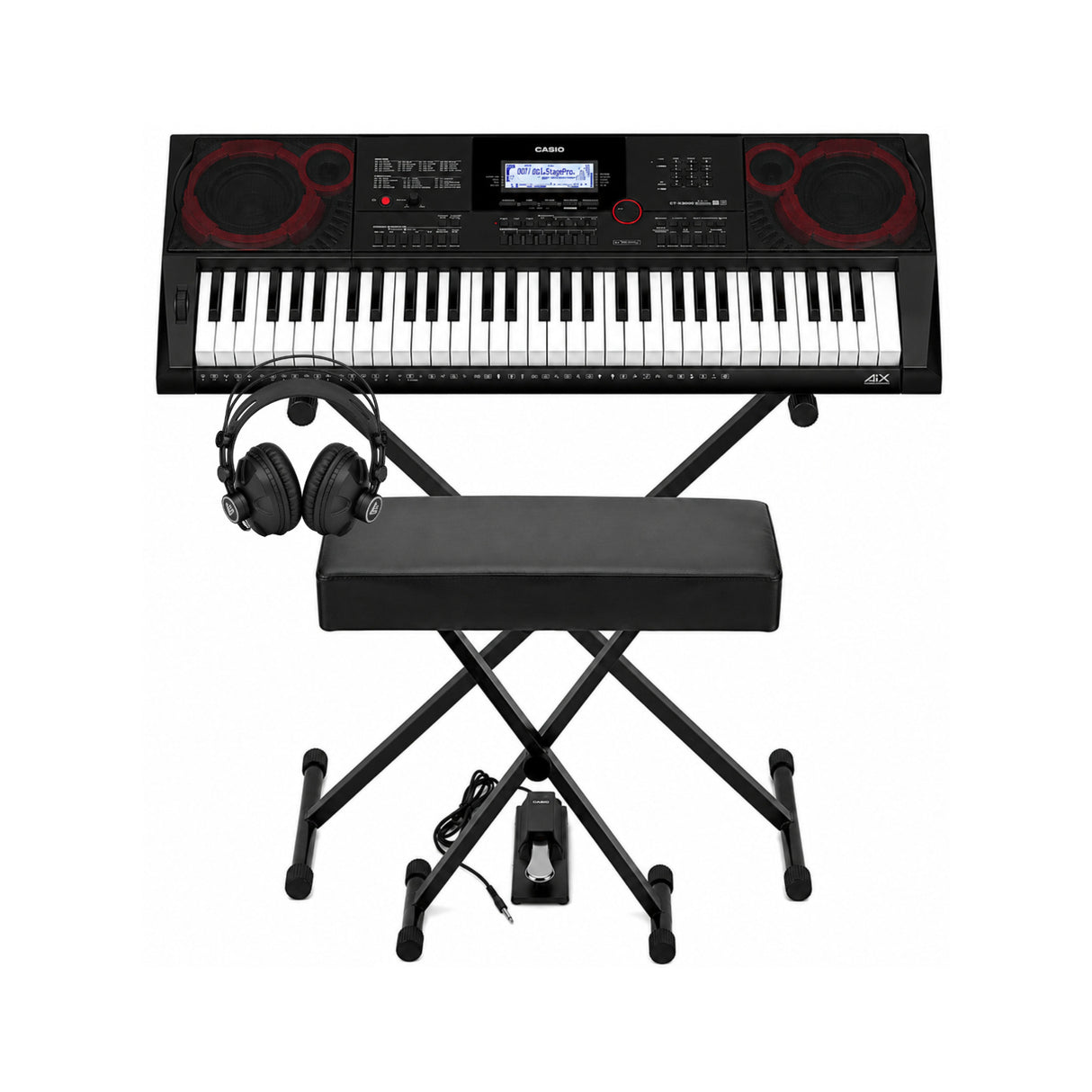 Casio Casiotone CT-X3000 61-Key Portable Keyboard with Stand, Bench, Sustain Pedal and Headphones