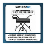Casio Casiotone CT-S200 White 61-Key Keyboard Bundle with Stand, Bench, Pedal, and Headphones