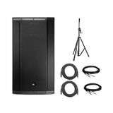 JBL SRX835P Portable 15" 3-Way Self-Powered Speaker with Speaker Stand, Two XLR Microphone Cables