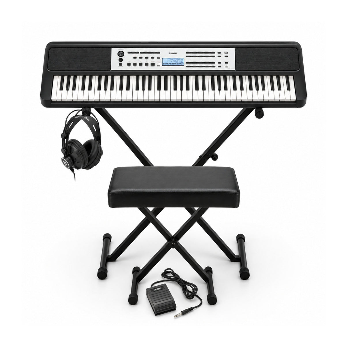 Yamaha YPT-W320 76-Key Portable Keyboard with Stand, Bench, Pedal, and Headphones Bundle