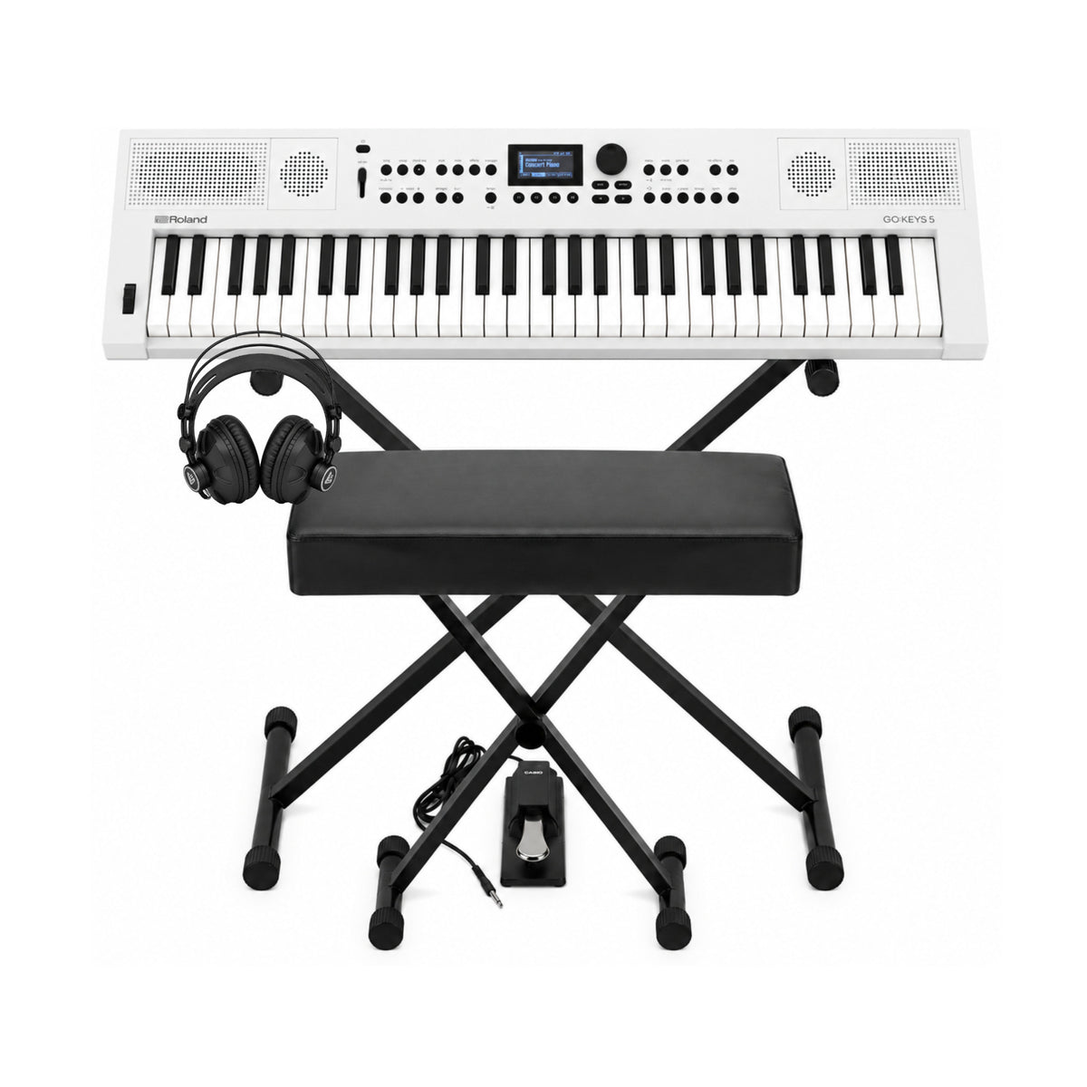 Roland GO:KEYS 5 White Keyboard with Stand, Bench, Pedal, and Headphones (Open Box)