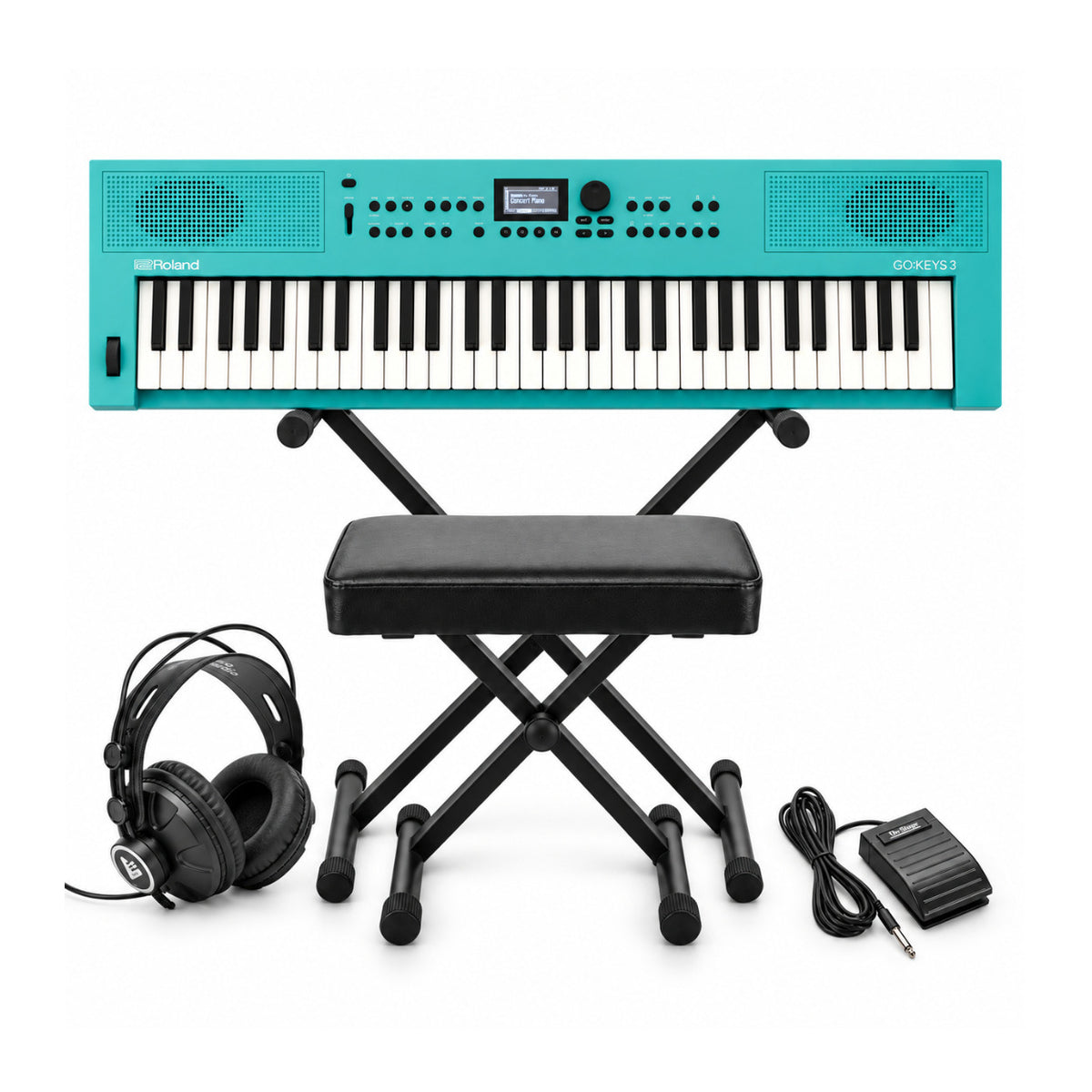Roland GO:KEYS 3 Music Creation 61-Note Portable Keyboard (Turquoise) Bundle with Accessories