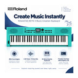 Roland GO:KEYS 3 Music Creation 61-Note Portable Keyboard (Turquoise) Bundle with Accessories