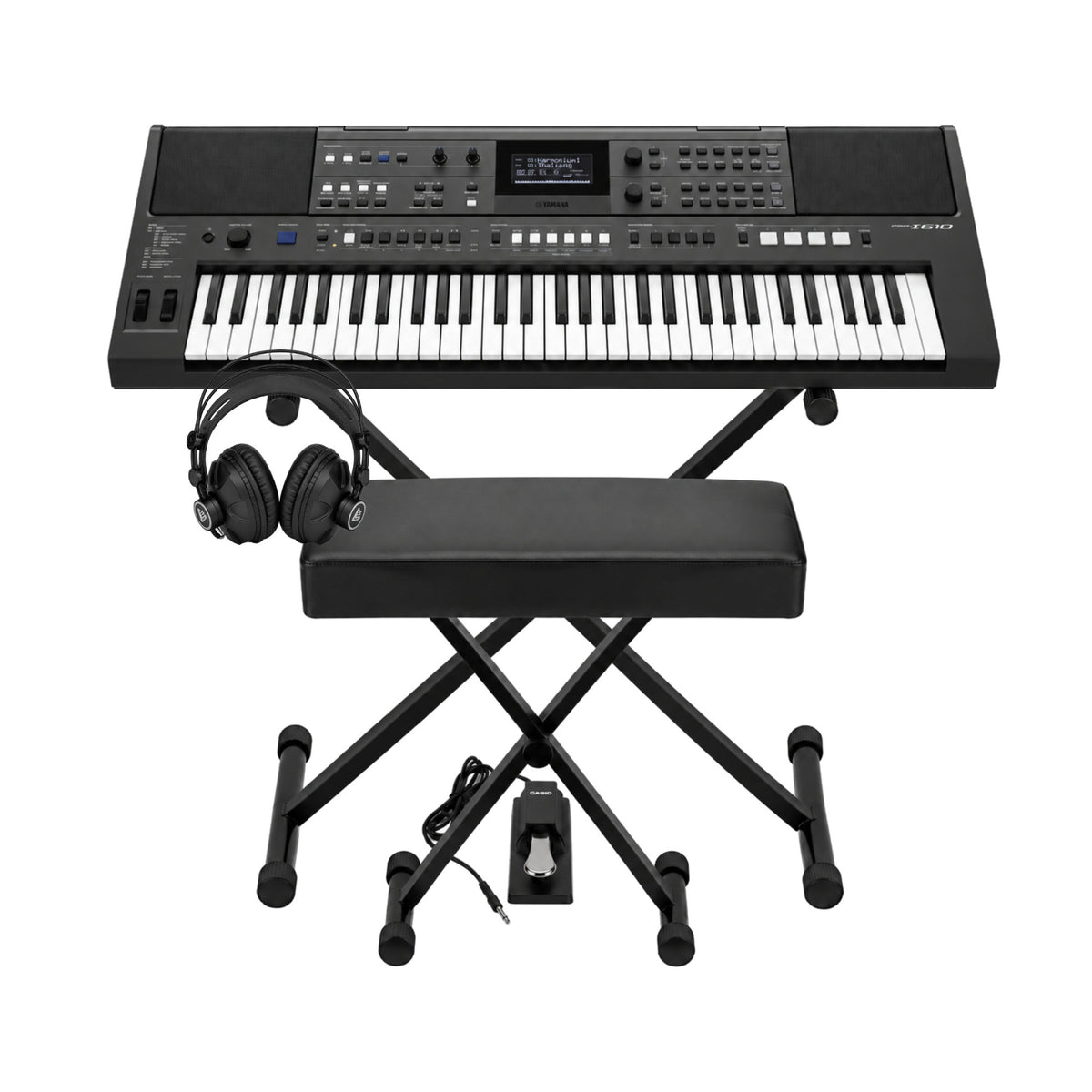 Yamaha PSR-I610 61-Key Keyboard Bundle with Stand, Bench, Sustain Pedal, and Studio Headphones