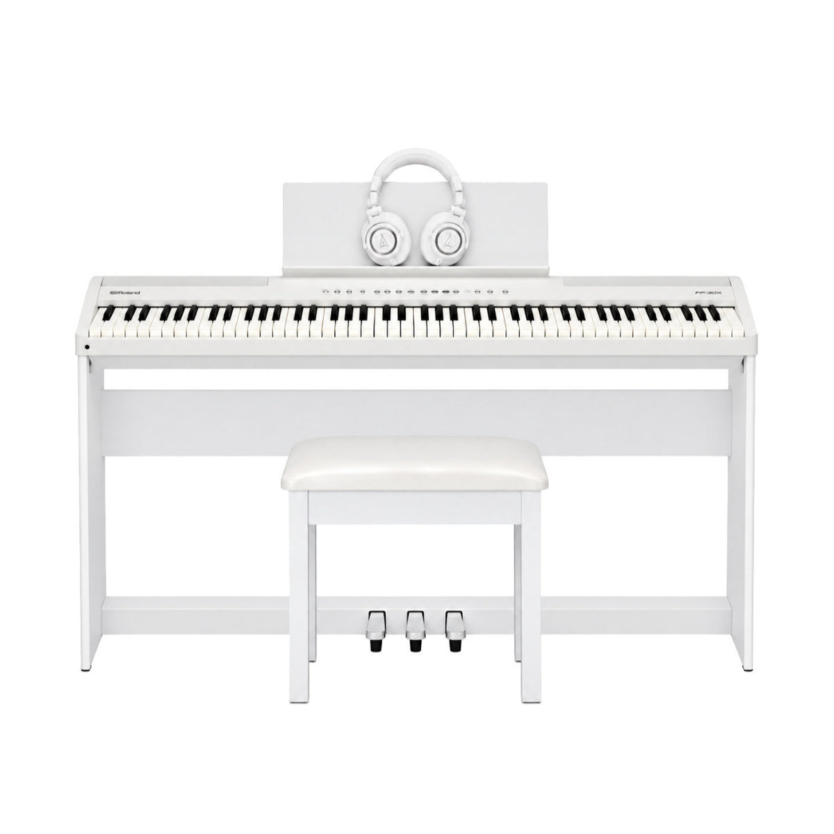 Roland FP-40 88-Key Digital Piano Bundle with Stand, Pedal Unit, Bench and Headphones (White)