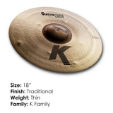 Zildjian 18 inch K Cluster Crash Thin Cymbal with Cluster Hammering