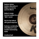 Zildjian 18 inch K Cluster Crash Thin Cymbal with Cluster Hammering