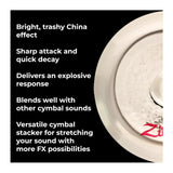 Zildjian A0614 14 in FX China Trash Cymbal with Sharp Attack and Quick Decay