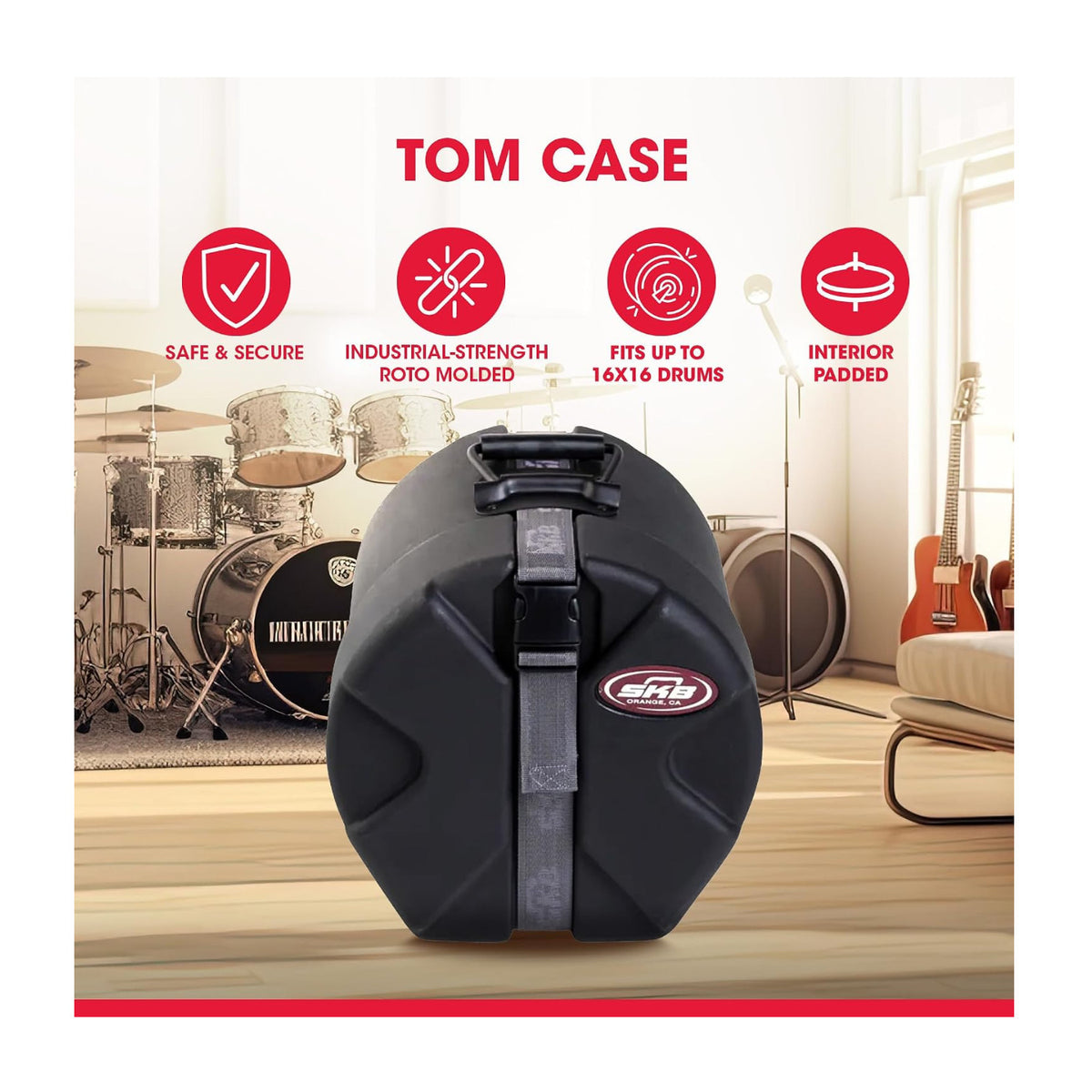 SKB Cases Roto-Molded 8x8 Tom Case with Padded Interior, Heavy-duty Strap, and Pedestal Feet