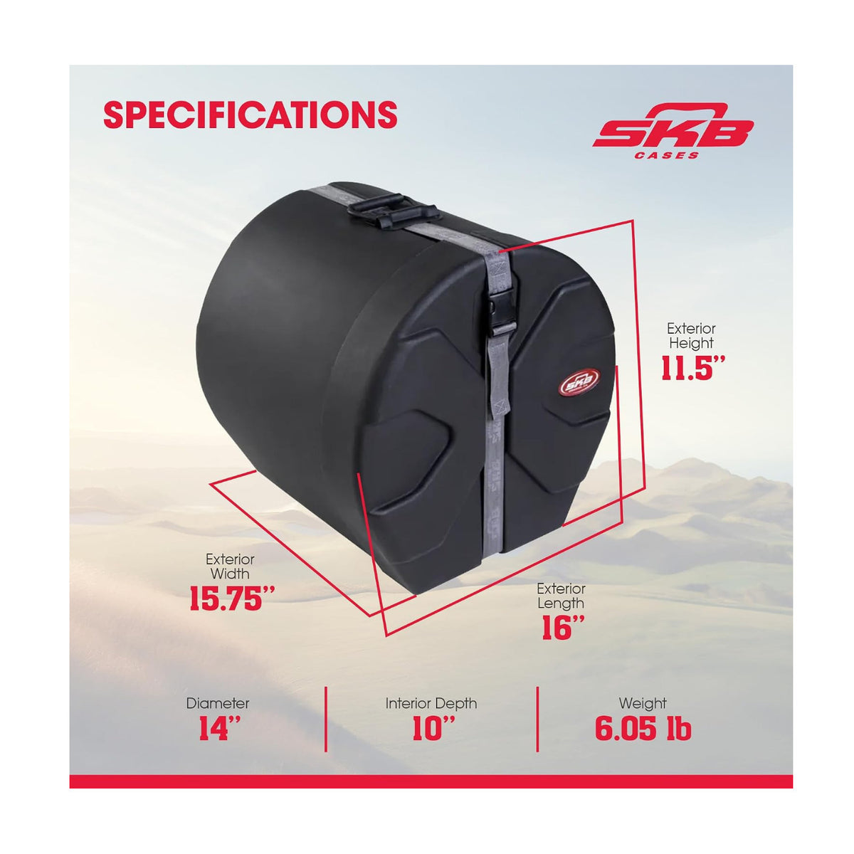 SKB Cases Roto-Molded 8x12 Tom Case with Padded Interior, Heavy-duty Strap, and Pedestal Feet