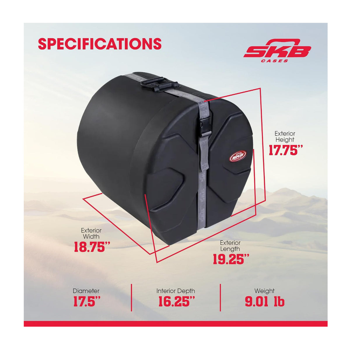 SKB Cases Roto-Molded 14x14 Tom Case with Padded Interior, Heavy-duty Strap, and Pedestal Feet