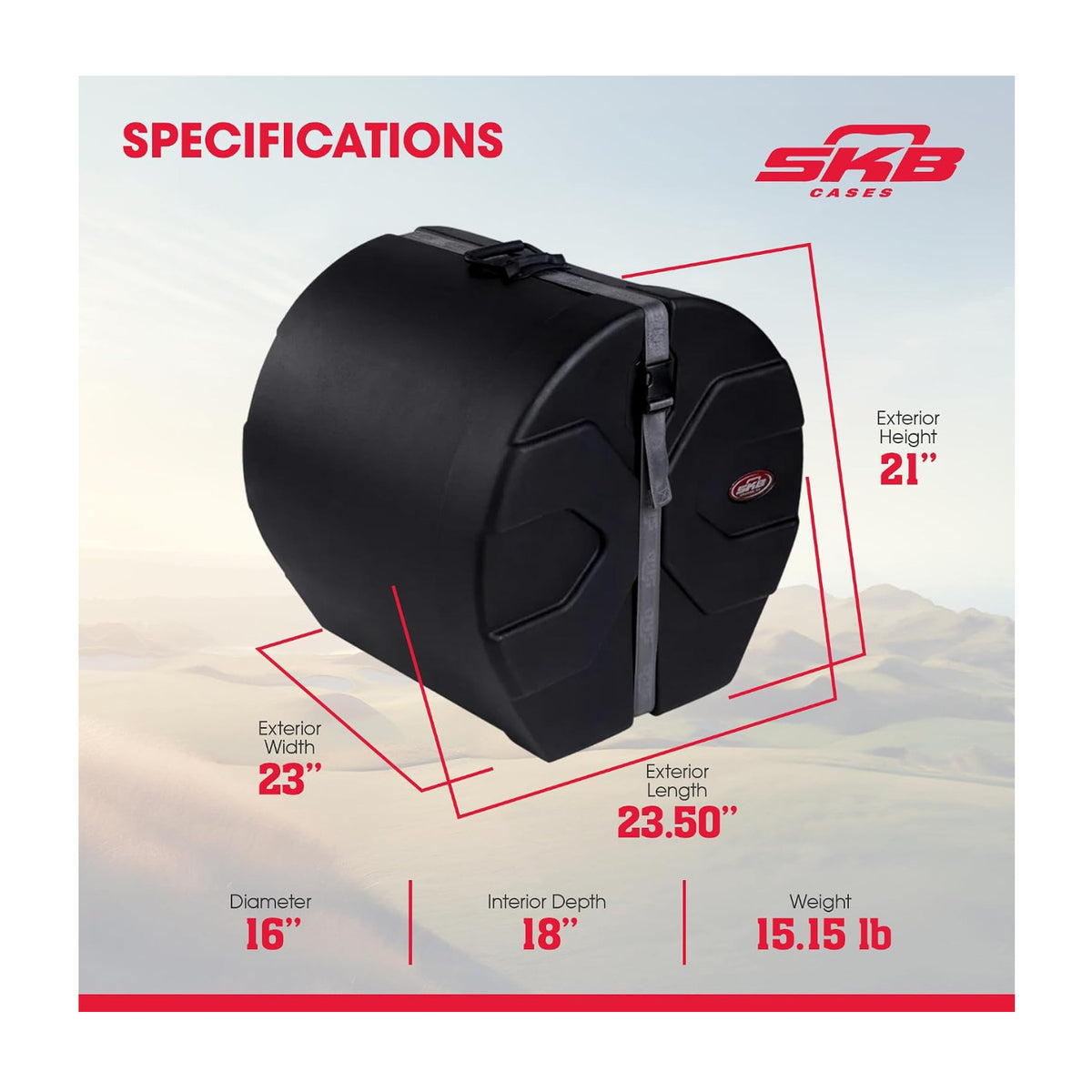 SKB Cases Roto-Molded 16x18 Tom Case with Padded Interior, Heavy-duty Strap, and Pedestal Feet